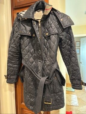 Burberry Black Quilted Belted Trench Coat